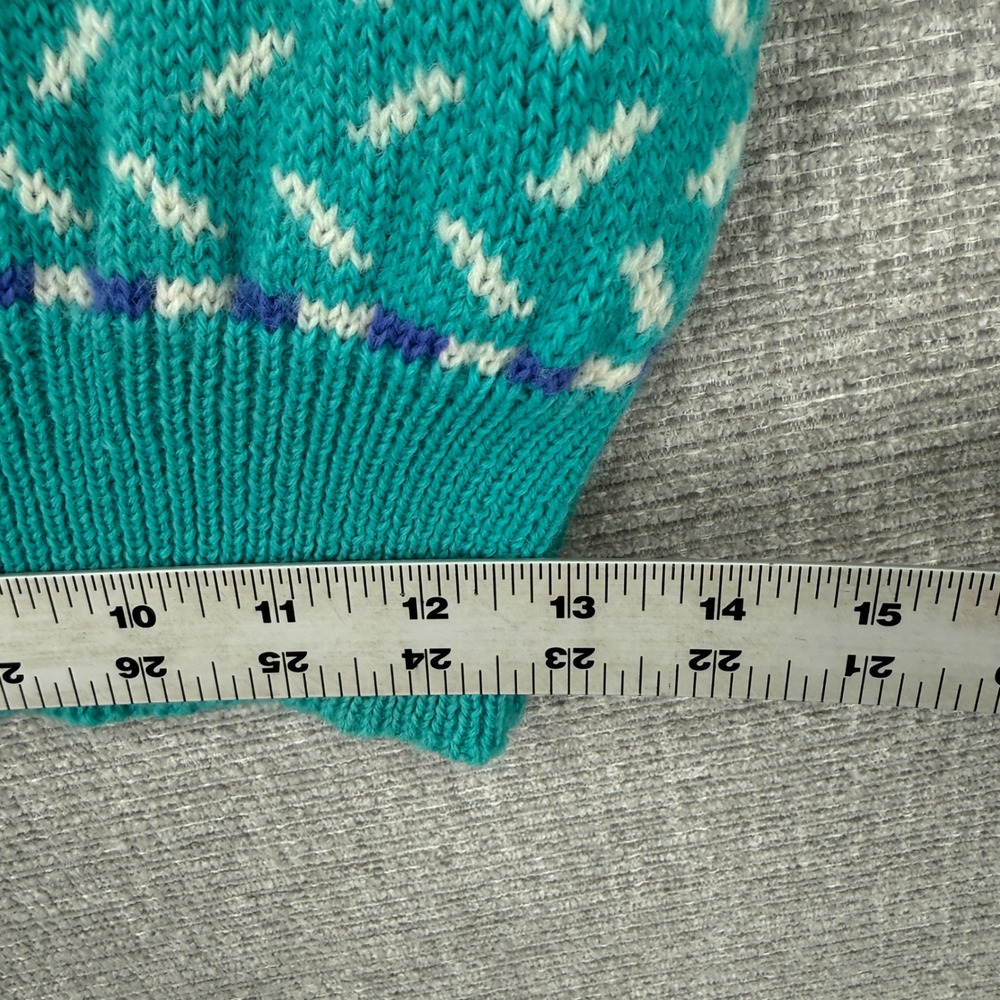 Vintage Windborne Sweater Women M Wool Teal White Geometric Knit Boho Country - Picture 8 of 10